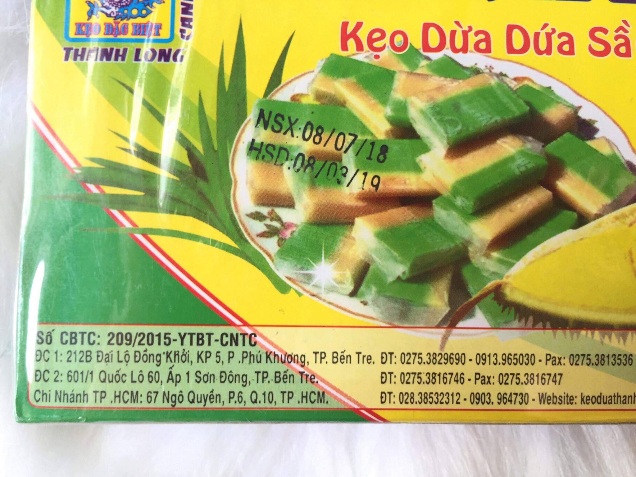 Kẹo dừa bến tre sầu riêng lá dứa